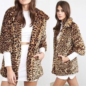 Retro Leopard Print Plush Teddy Jacket Animal Print -One missing button